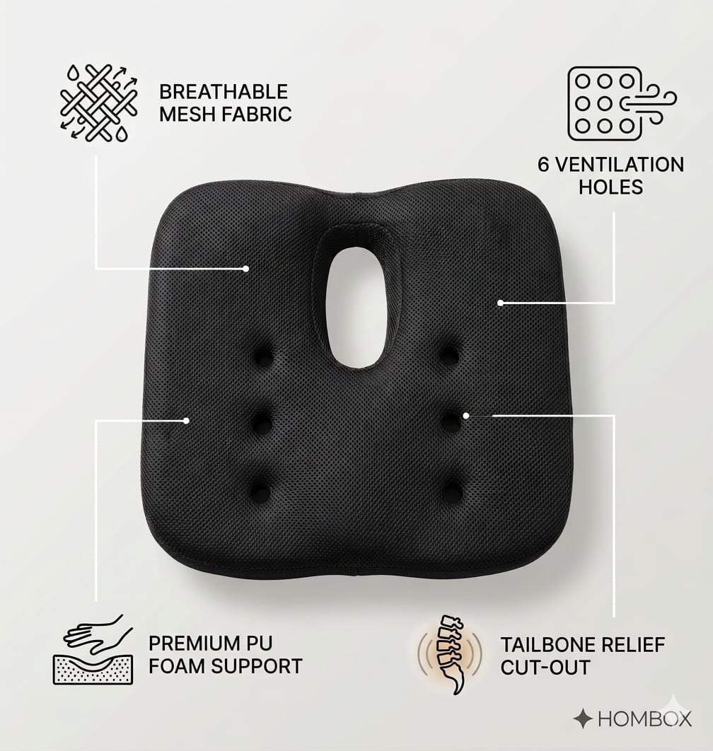 COO RIZZ Six-Hole PU Foam Coccyx Seat Cushion