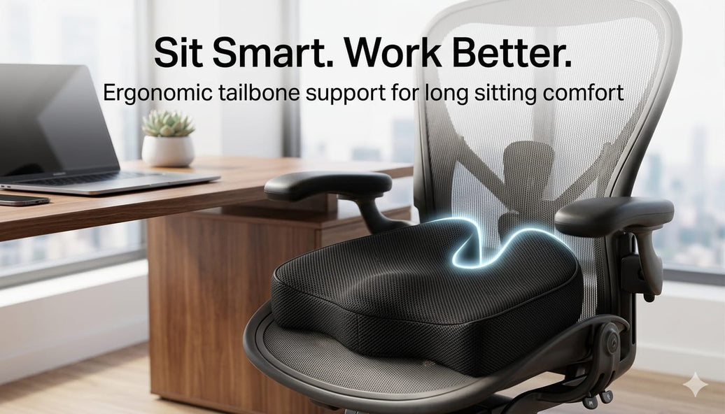 COO RIZZ Memory Foam Coccyx Seat Cushion – Ergonomic Tailbone Support Pillow, U-Shaped Orthopaedic Design