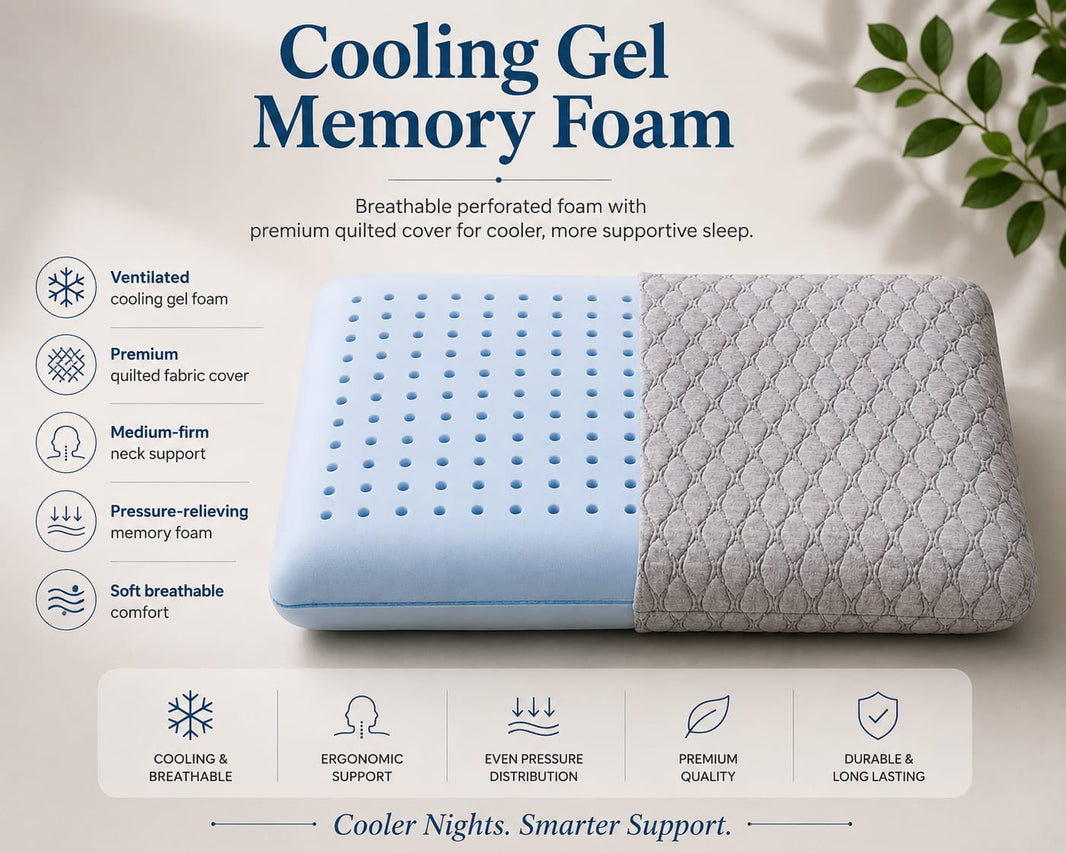 COO RIZZ Standard Gel Pinhole Memory Foam Pillow – Cooling Comfort, Ergonomic Support for Spinal Alignment