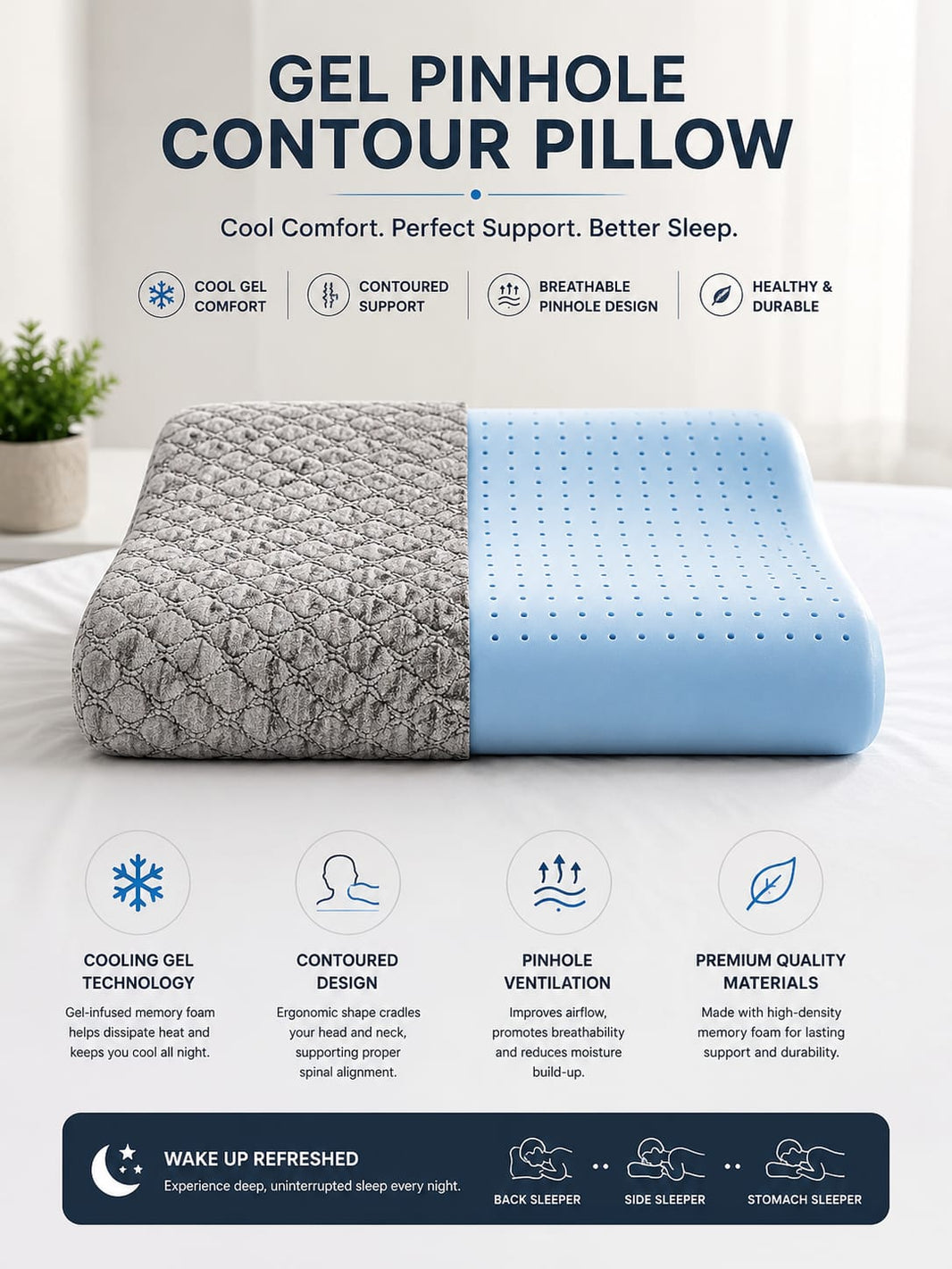 COO RIZZ Contour Cooling Gel Pinhole Memory Foam Pillow