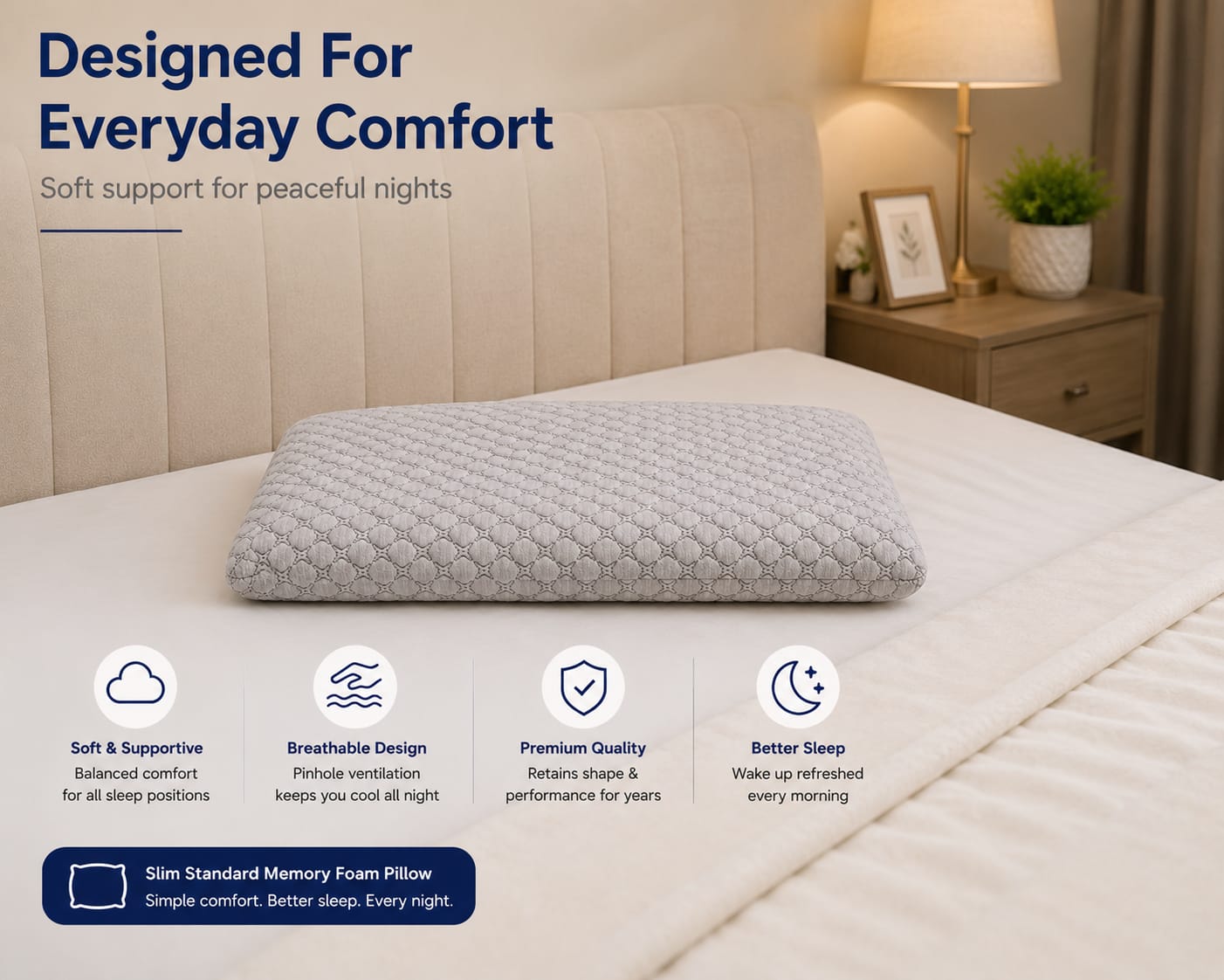 COO RIZZ Slim Standard Gel Memory Foam Pillow