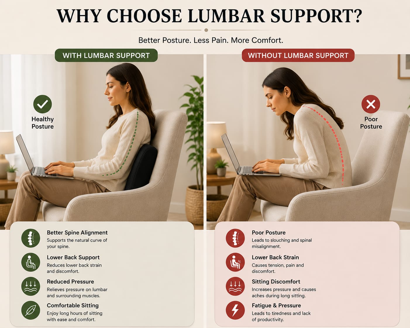 COO RIZZ Small Lumbar Back Rest – Ergonomic Lumbar Support Cushion